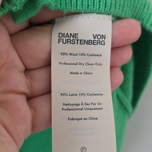 DIANE VON FURSTENBERG | Wool Cashmere Sweater Cardigan Green Sz LARGE - Picture 5 of 5